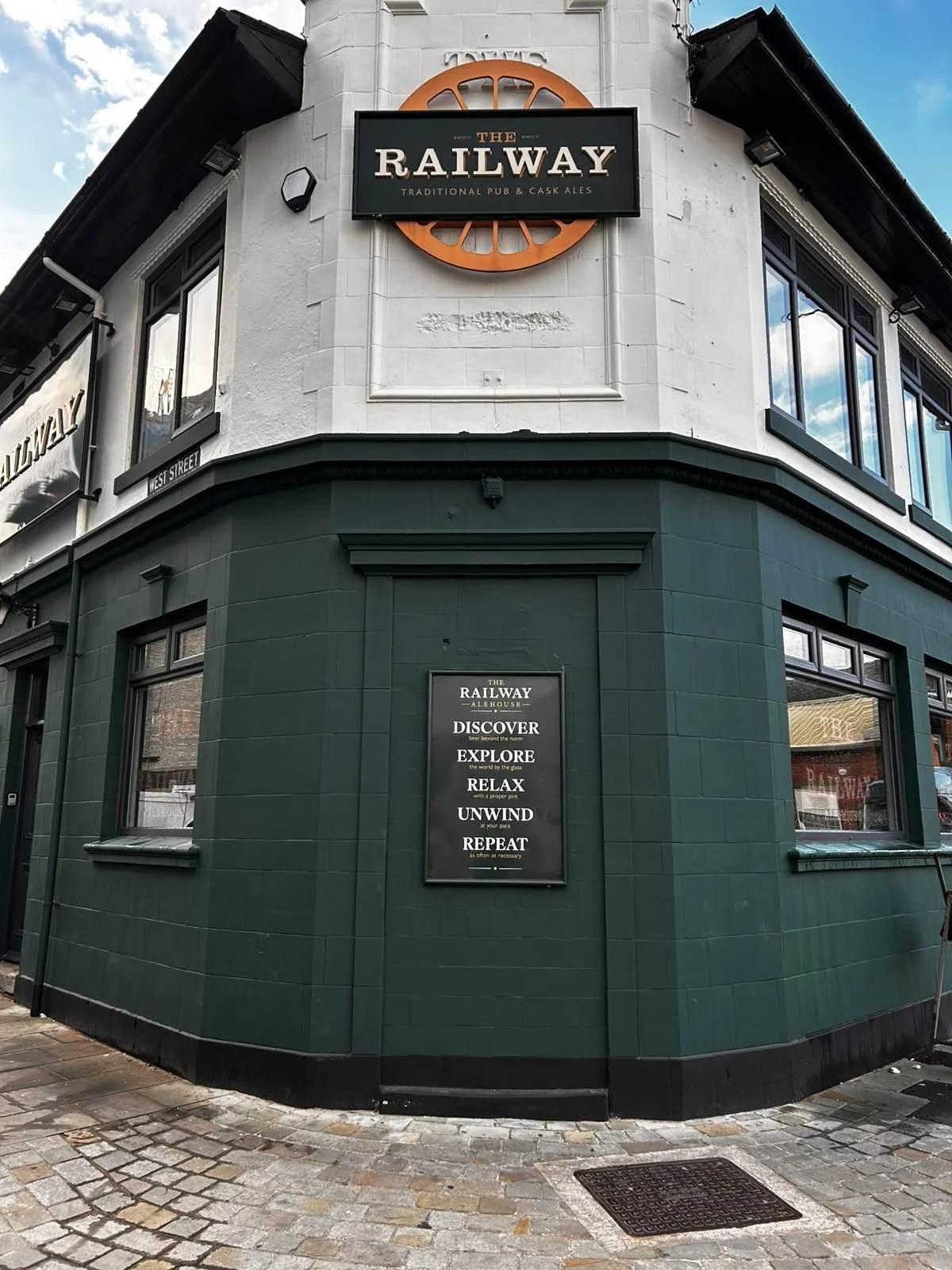 Front of The Railway pub after its window clean